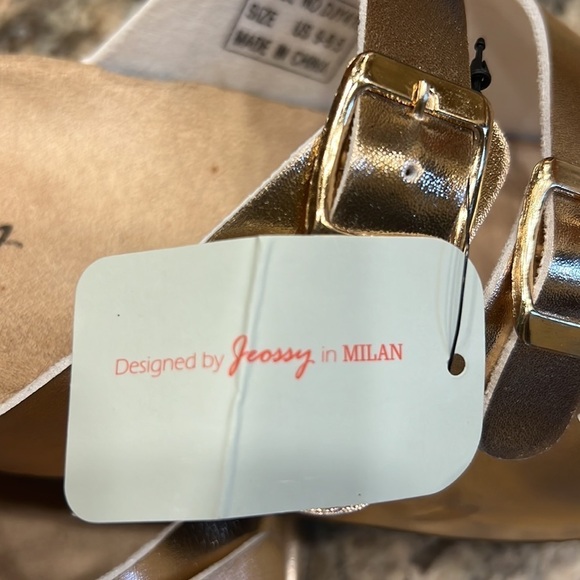 Milan Jeossy Women's Rose Gold Triple Strap Buckle Open Toe Cork Sandals 9.5 - Picture 7 of 8